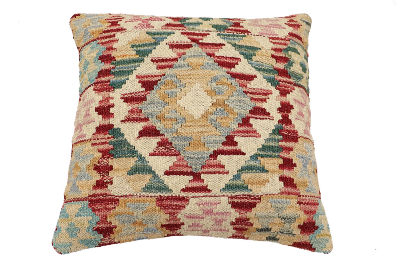 handmade Traditional Pillow Red Blue Hand-Woven SQUARE 100% WOOL Hand woven turkish pillow2 x 2