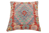 handmade Traditional Pillow Red Blue Hand-Woven SQUARE 100% WOOL Hand woven turkish pillow2' x 2'