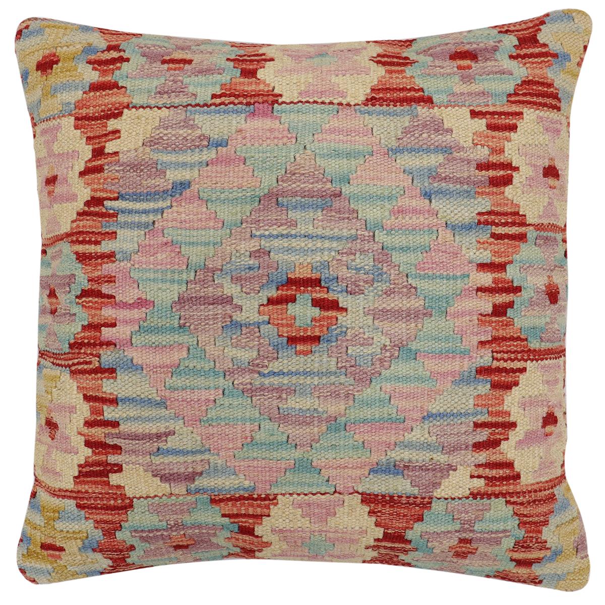 handmade Traditional Pillow Red Blue Hand-Woven SQUARE 100% WOOL Hand woven turkish pillow2 x 2