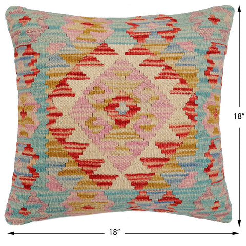 handmade Traditional Pillow Blue Red Hand-Woven SQUARE 100% WOOL Hand woven turkish pillow2 x 2