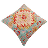 handmade Traditional Pillow Blue Red Hand-Woven SQUARE 100% WOOL Hand woven turkish pillow2' x 2'