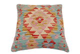 handmade Traditional Pillow Blue Red Hand-Woven SQUARE 100% WOOL Hand woven turkish pillow2' x 2'