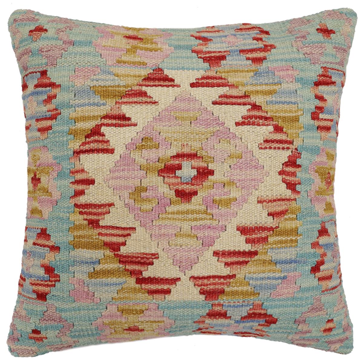 handmade Traditional Pillow Blue Red Hand-Woven SQUARE 100% WOOL Hand woven turkish pillow2 x 2