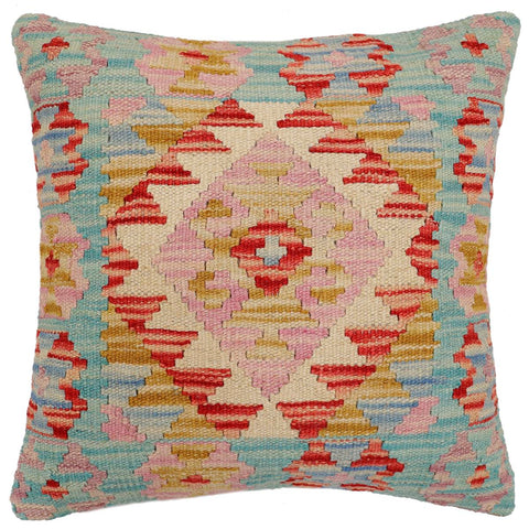 handmade Traditional Pillow Blue Red Hand-Woven SQUARE 100% WOOL Hand woven turkish pillow2 x 2