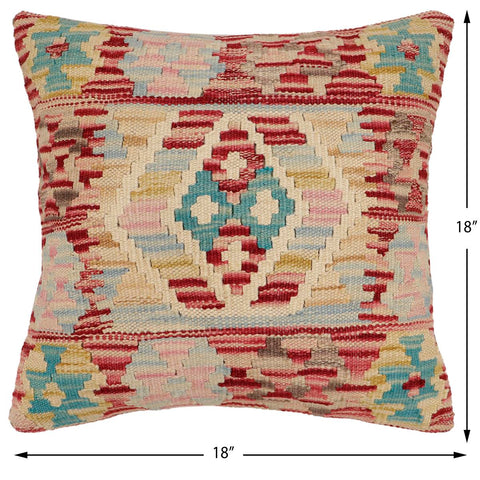 handmade Traditional Pillow Red Beige Hand-Woven SQUARE 100% WOOL Hand woven turkish pillow2 x 2