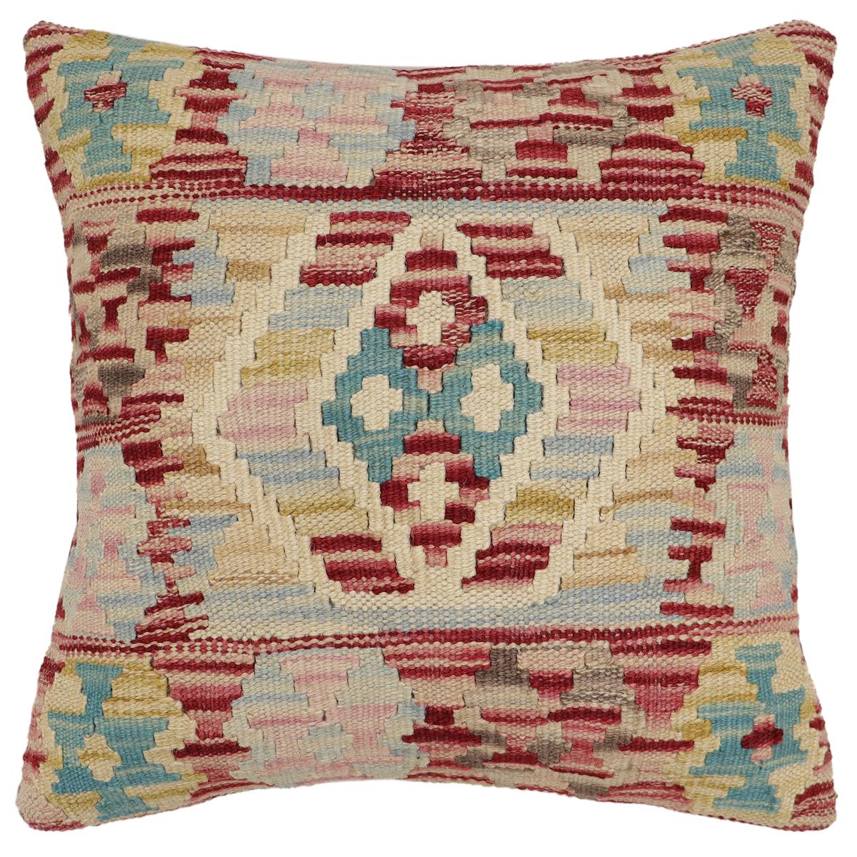 handmade Traditional Pillow Red Beige Hand-Woven SQUARE 100% WOOL Hand woven turkish pillow2 x 2