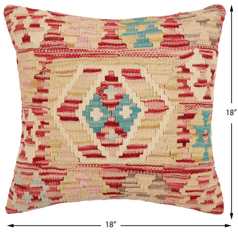 handmade Traditional Pillow Red Beige Hand-Woven SQUARE 100% WOOL Hand woven turkish pillow2 x 2