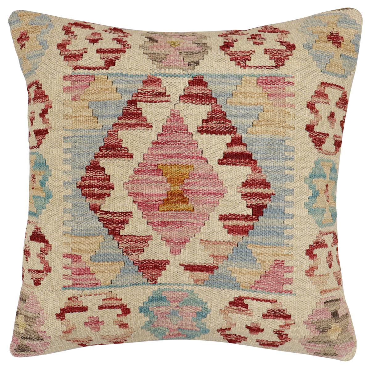 handmade Traditional Pillow Beige Red Hand-Woven SQUARE 100% WOOL Hand woven turkish pillow2 x 2