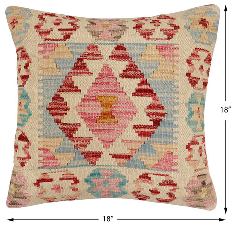 handmade Traditional Pillow Beige Red Hand-Woven SQUARE 100% WOOL Hand woven turkish pillow2 x 2