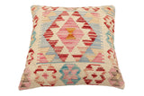 handmade Traditional Pillow Beige Red Hand-Woven SQUARE 100% WOOL Hand woven turkish pillow2' x 2'