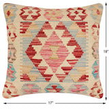 handmade Traditional Pillow Beige Red Hand-Woven SQUARE 100% WOOL  Hand woven turkish pillow  2 x 2