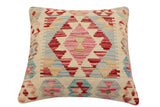 handmade Traditional Pillow Beige Red Hand-Woven SQUARE 100% WOOL  Hand woven turkish pillow  2 x 2