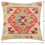 handmade Traditional Pillow Beige Red Hand-Woven SQUARE 100% WOOL  Hand woven turkish pillow  2 x 2