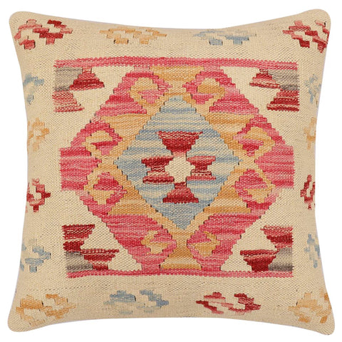 handmade Traditional Pillow Beige Red Hand-Woven SQUARE 100% WOOL  Hand woven turkish pillow  2 x 2