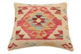 handmade Traditional Pillow Beige Red Hand-Woven SQUARE 100% WOOL  Hand woven turkish pillow  3 x 5