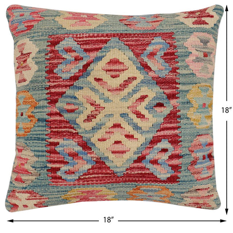 handmade Traditional Pillow Red Blue Hand-Woven SQUARE 100% WOOL Hand woven turkish pillow2 x 2