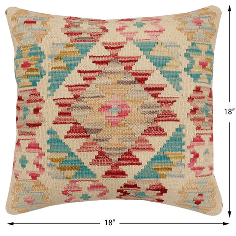 handmade Traditional Pillow Beige Red Hand-Woven SQUARE 100% WOOL Hand woven turkish pillow2 x 2