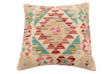 handmade Traditional Pillow Beige Red Hand-Woven SQUARE 100% WOOL Hand woven turkish pillow2' x 2'