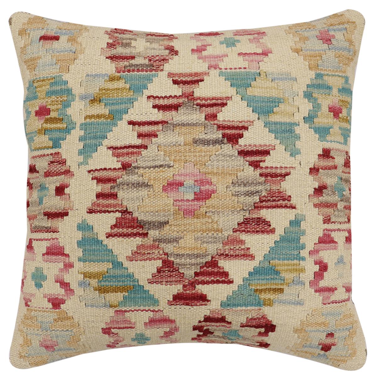 handmade Traditional Pillow Beige Red Hand-Woven SQUARE 100% WOOL Hand woven turkish pillow2 x 2