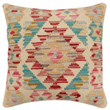 handmade Traditional Pillow Beige Red Hand-Woven SQUARE 100% WOOL Hand woven turkish pillow2' x 2'