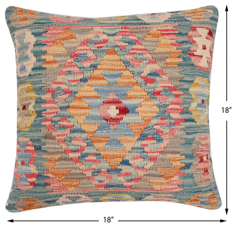 handmade Traditional Pillow Blue Red Hand-Woven SQUARE 100% WOOL Hand woven turkish pillow2 x 2