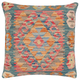 handmade Traditional Pillow Blue Red Hand-Woven SQUARE 100% WOOL Hand woven turkish pillow2' x 2'