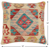 handmade Traditional Pillow Beige Red Hand-Woven SQUARE 100% WOOL Hand woven turkish pillow2' x 2'