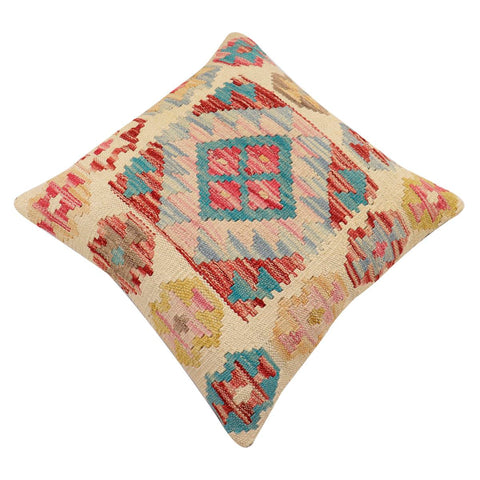 handmade Traditional Pillow Beige Red Hand-Woven SQUARE 100% WOOL Hand woven turkish pillow2 x 2