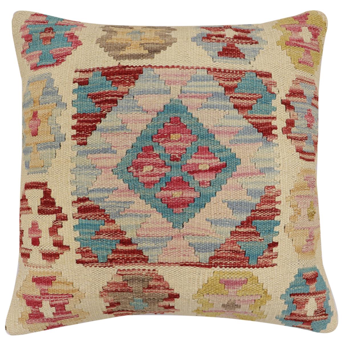 handmade Traditional Pillow Beige Red Hand-Woven SQUARE 100% WOOL Hand woven turkish pillow2 x 2