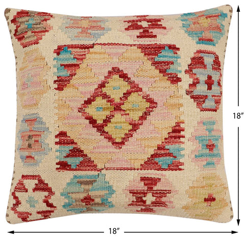handmade Traditional Pillow Beige Red Hand-Woven SQUARE 100% WOOL Hand woven turkish pillow2 x 2