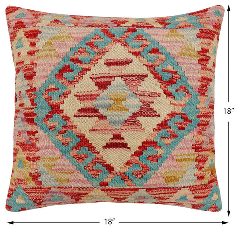 handmade Traditional Pillow Red Blue Hand-Woven SQUARE 100% WOOL Hand woven turkish pillow2 x 2