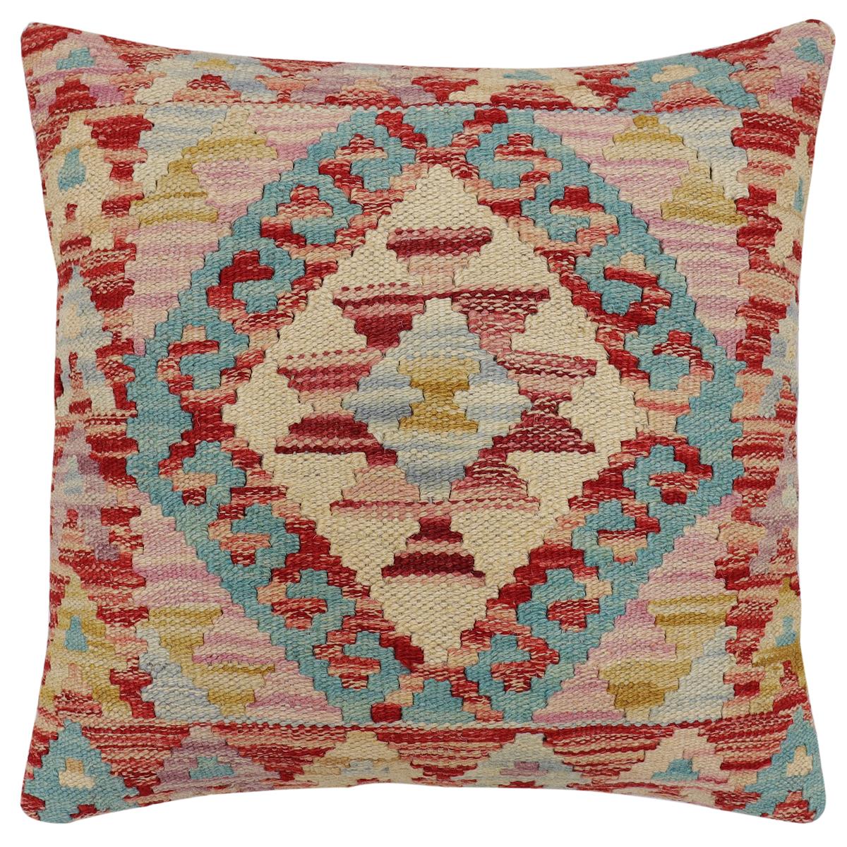 handmade Traditional Pillow Red Blue Hand-Woven SQUARE 100% WOOL Hand woven turkish pillow2 x 2