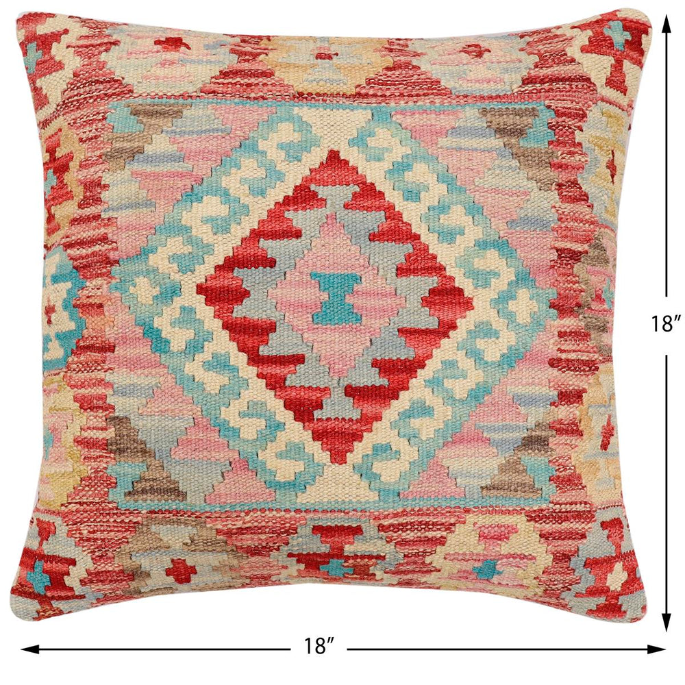 handmade Traditional Pillow Red Blue Hand-Woven SQUARE 100% WOOL Hand woven turkish pillow2' x 2'