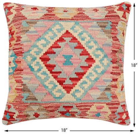 handmade Traditional Pillow Red Blue Hand-Woven SQUARE 100% WOOL Hand woven turkish pillow2 x 2