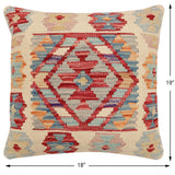 handmade Traditional Pillow Beige Red Hand-Woven SQUARE 100% WOOL  Hand woven turkish pillow  2 x 2