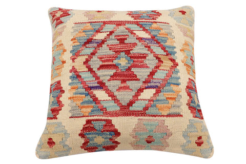 handmade Traditional Pillow Beige Red Hand-Woven SQUARE 100% WOOL  Hand woven turkish pillow  2 x 2