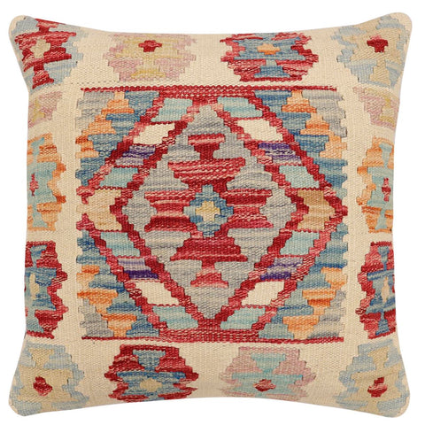handmade Traditional Pillow Beige Red Hand-Woven SQUARE 100% WOOL  Hand woven turkish pillow  2 x 2
