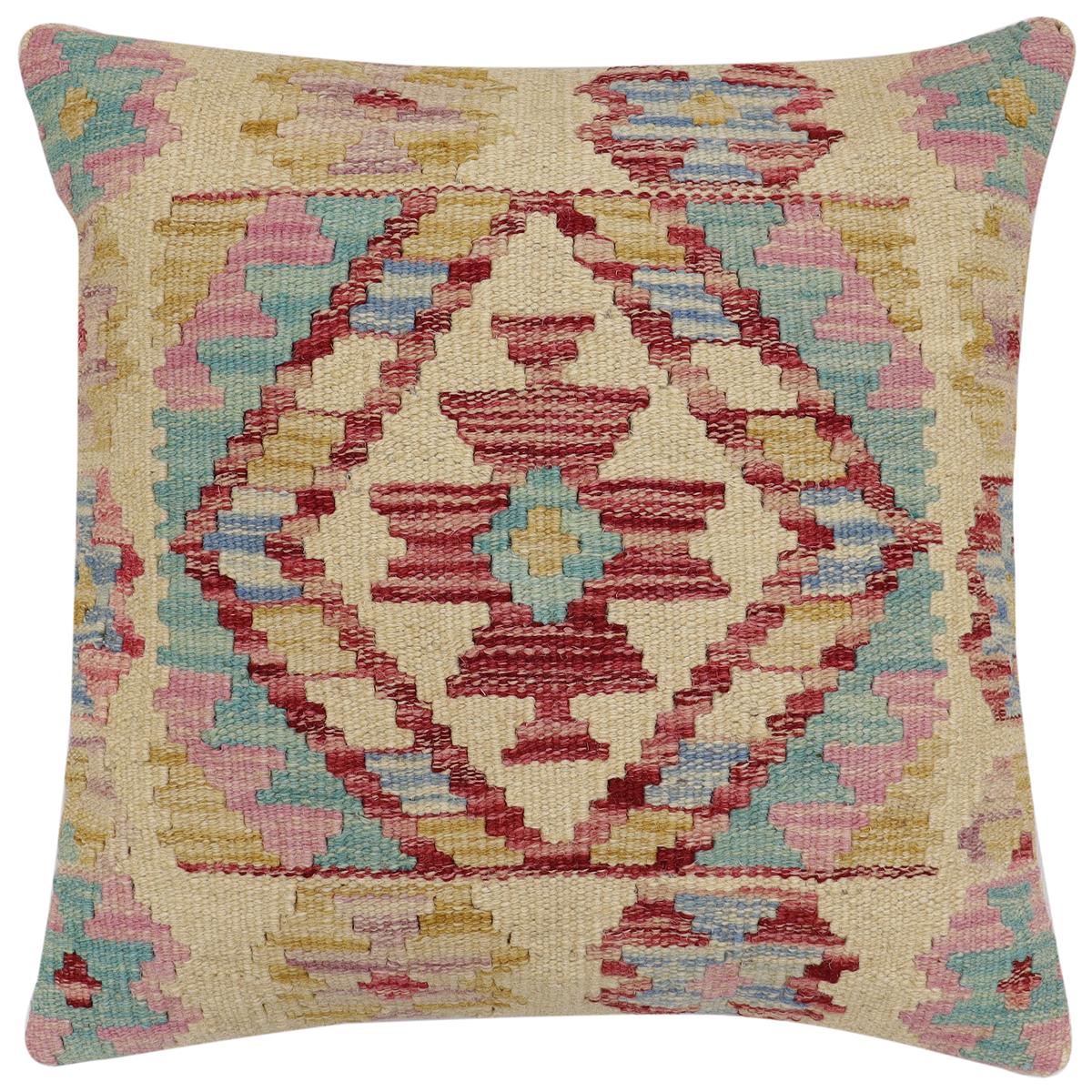 handmade Traditional Pillow Beige Red Hand-Woven SQUARE 100% WOOL Hand woven turkish pillow2 x 2