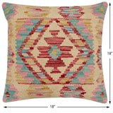 handmade Traditional Pillow Beige Red Hand-Woven SQUARE 100% WOOL Hand woven turkish pillow2' x 2'