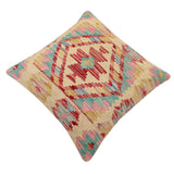 handmade Traditional Pillow Beige Red Hand-Woven SQUARE 100% WOOL Hand woven turkish pillow2' x 2'