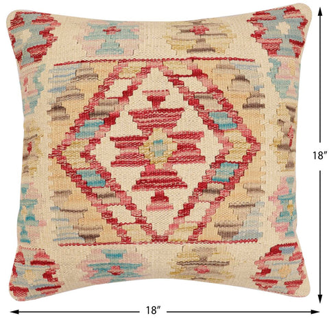 handmade Traditional Pillow Beige Red Hand-Woven SQUARE 100% WOOL Hand woven turkish pillow2 x 2