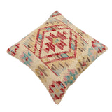 handmade Traditional Pillow Beige Red Hand-Woven SQUARE 100% WOOL Hand woven turkish pillow2' x 2'