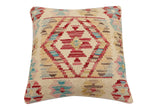 handmade Traditional Pillow Beige Red Hand-Woven SQUARE 100% WOOL Hand woven turkish pillow2' x 2'