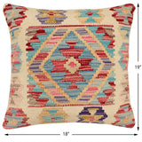 handmade Traditional Pillow Beige Red Hand-Woven SQUARE 100% WOOL  Hand woven turkish pillow  2 x 2