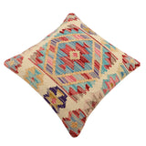 handmade Traditional Pillow Beige Red Hand-Woven SQUARE 100% WOOL  Hand woven turkish pillow  2 x 2