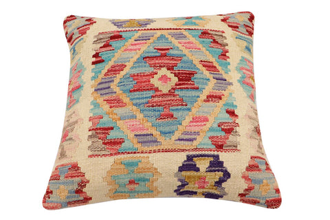 handmade Traditional Pillow Beige Red Hand-Woven SQUARE 100% WOOL  Hand woven turkish pillow  2 x 2