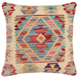 handmade Traditional Pillow Beige Red Hand-Woven SQUARE 100% WOOL  Hand woven turkish pillow  2 x 2