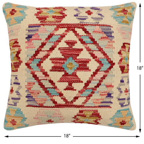 handmade Traditional Pillow Beige Red Hand-Woven SQUARE 100% WOOL Hand woven turkish pillow2 x 2