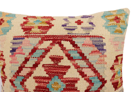 handmade Traditional Pillow Beige Red Hand-Woven SQUARE 100% WOOL Hand woven turkish pillow2 x 2