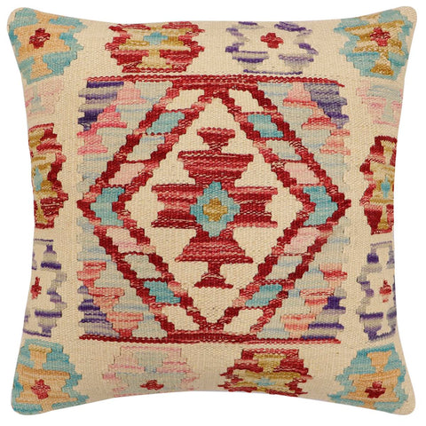 handmade Traditional Pillow Beige Red Hand-Woven SQUARE 100% WOOL Hand woven turkish pillow2 x 2